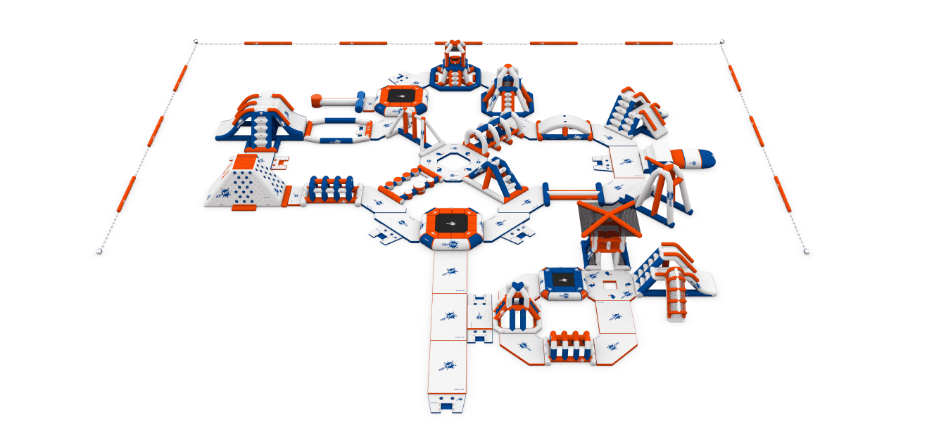 esquema de juego acuático blanco, rojo y azul